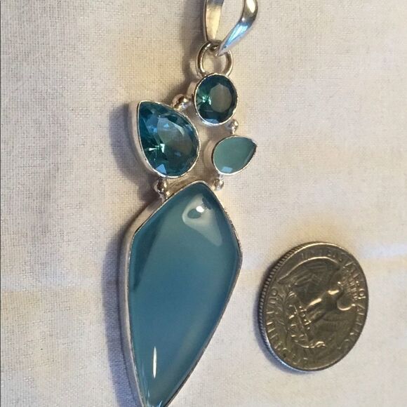 NWOT Sterling Silver Blue Calcedony Pendant - Picture 2 of 12